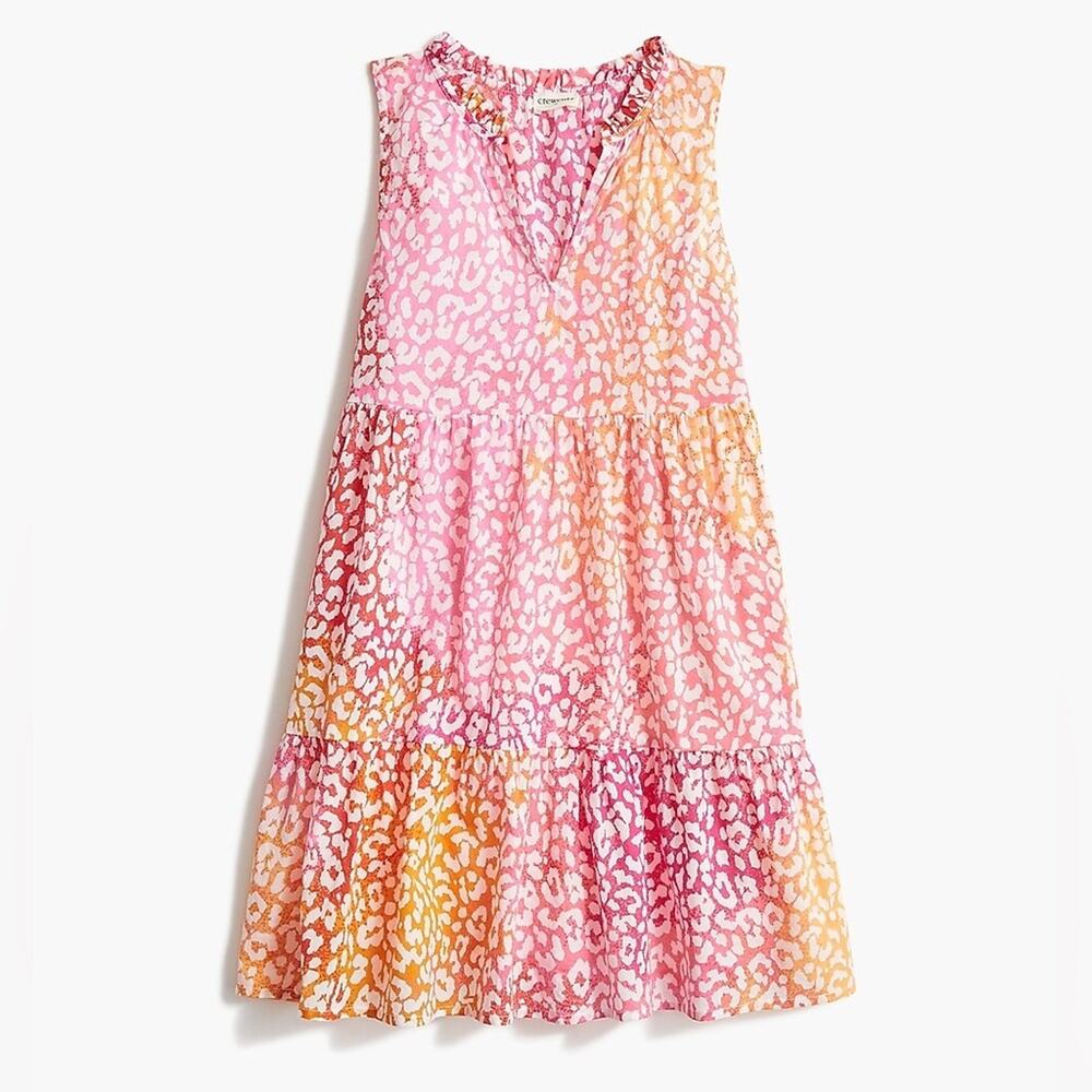CREWCUTS Pink and Orange Leopard Print Sleeveless Tiered Poplin Dress SIZE M